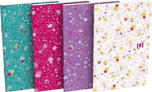 [400111055] Cahier OXFORD Flowers Agrafes 60 pages Séyès 8x14cm 6mm 4 Assorti