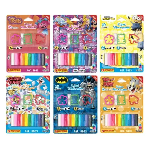 [TCHNO_5863] Pâte à Modeler TECHNO 10 Couleurs Avec 3 Moules et 6 Yeux