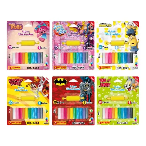 [5864] Pâte à Modeler TECHNO 10 Couleurs Avec 1 Rouleau