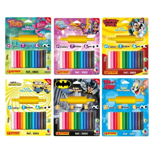 [5865] Pâte à Modeler TECHNO 12 Couleurs Avec 1 Rouleau et 6 Yeux