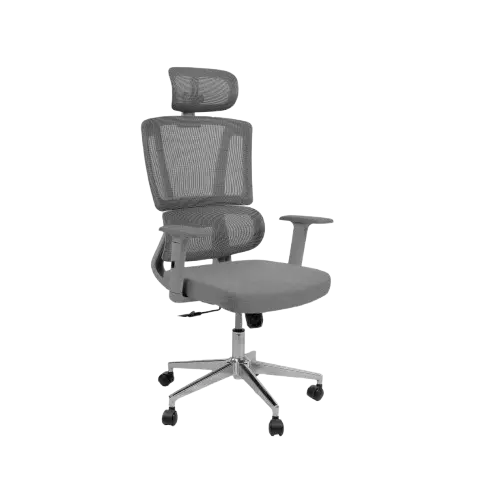 [OP-LUNA-N] Chaise Directionnelle Filet Avec Accoudoirs En Plastique Noir Et Repose Tête Piétement Métallique Chromé
