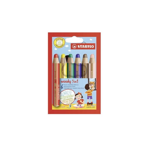 [8826-2] Crayons De Couleur STABILO Woody 3 en 1 Duo Boite De 06