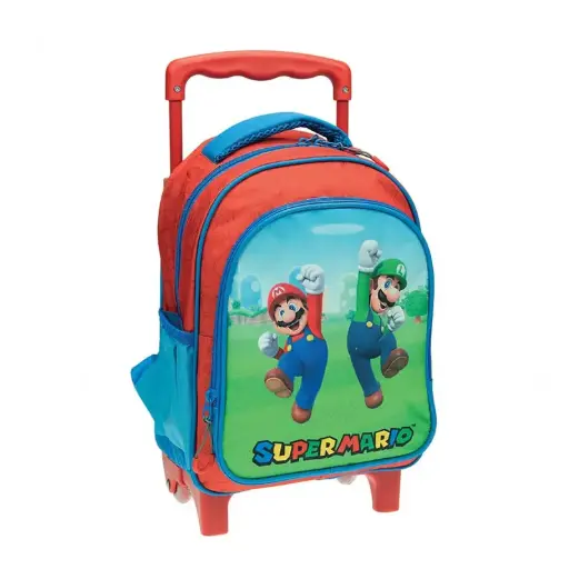 [313-00072] Sac à Dos Scolaire à Roulette GIM Super Mario avec 2 Compartiments Bleu et Rouge
