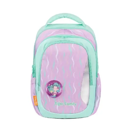 [IE34-F-02] Sac à Dos Scolaire TIGER pour Fille avec 3 Compartiments Violet et Vert