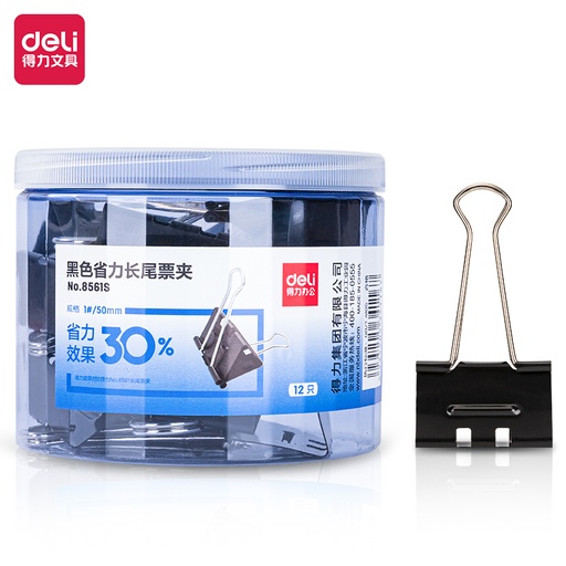 [8561S/8561A] Binder Clips DELI 51mm Boite de 12 Pièces Noir