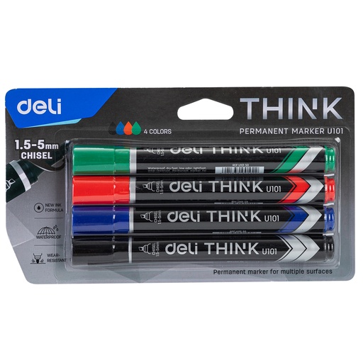 [EU10101] Marqueur Permanent DELI Think Biseautée Jeu de 04 Couleurs