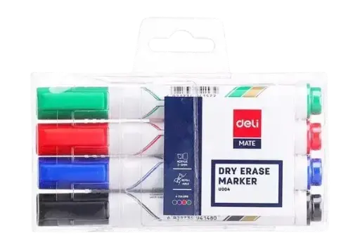 [U00403] Marqueurs Tableau Blanc DELI Coupé Pochette de 04 Couleurs
