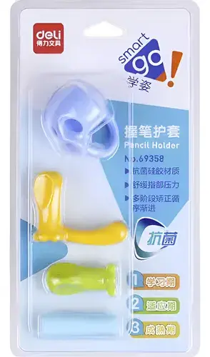 [69358] Support Stylo pour crayon Noir DELI aide écriture Pochette de 4 modèles Multi-couleurs