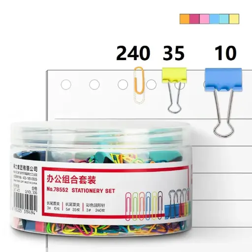 [78552] Kit Attaches DELI Clip Métallique et Trombone en Boite Multi-Couleurs