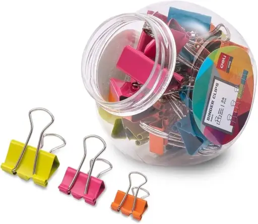 [E8560] Kit Attaches DELI Clip métallique multi-couleurs boite de 24pcs