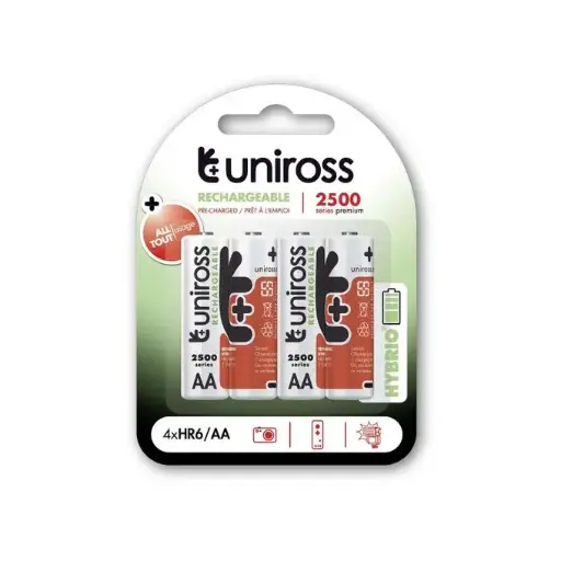 [UH4AA2500] Jeu de 4 Piles UNIROSS Hybrio Rechargeable AA 2500 mAh