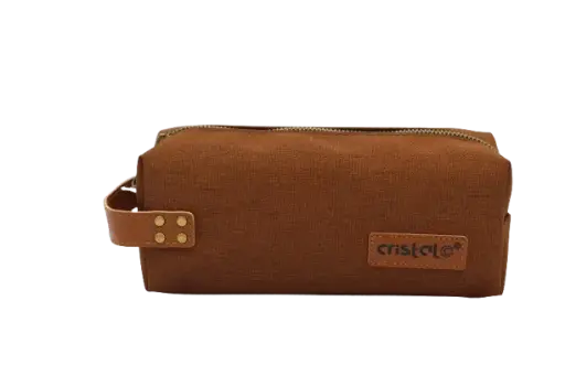 [CR-1836] Trousse Scolaire CRISTAL Rectangulaire GM Poigné en Cuir Marron et Vert