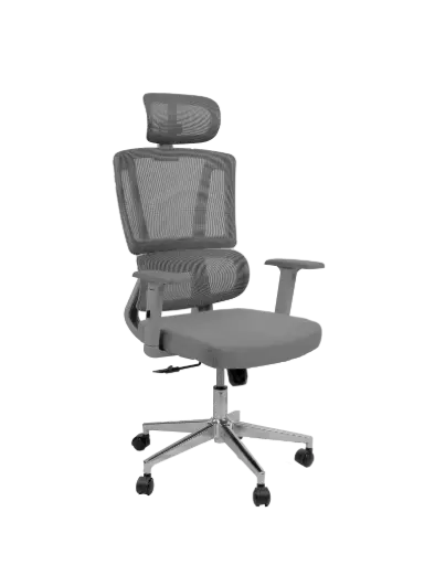 [OP-LUNA-G-3D]  Chaise Directionnelle Filet Avec Accoudoirs En Plastique   Et Repose Tête Piétement Métallique Chromé gris 