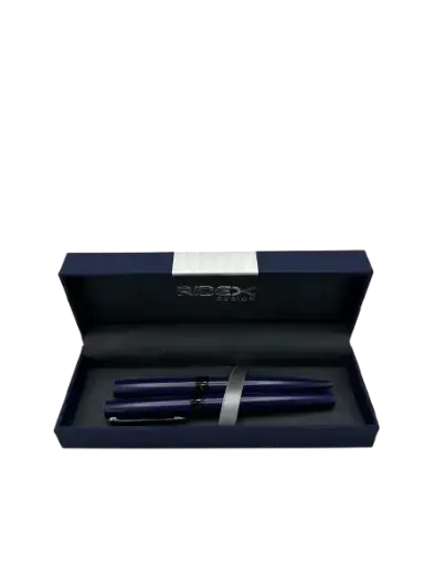 [SET5-BLEUF] Parrure de 02 stylos roller&a bille  luxe avec boite RIDEX  Bleu Foncé
