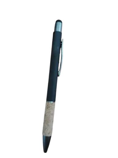 [1069-2/N] Stylo De Sérigraphie à Bille en Métal Tactile Noir avec Revêtement en Liège