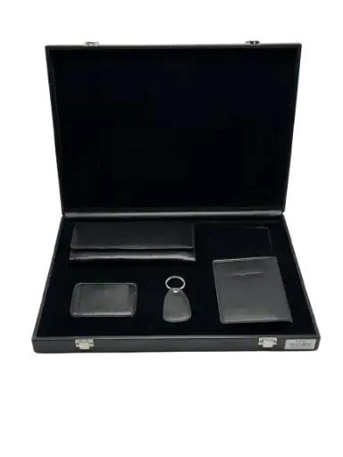 [DC5] Coffret 5 Pièces Porte Feuilles Femme Porte Passeport Porte Clé Porte Cartes Crédit 2 Volets Miroir Noir 