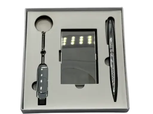 [COF3-PLATINUM] Coffret 3 Pièces PLATINUM Stylo Luxe Porte Carte Visite Luxe Clé USB 32 GB en Métal 