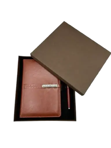 [49028-M] Coffret Notebook GOLDEN avec Stylo Marron