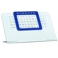 [00181] Calendrier De Bureau Perpétuel Unique Blanc En Plastique à Cadran Bleu