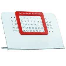[00184] Calendrier De Bureau Perpétuel Unique Blanc En Plastique à Cadran Rouge