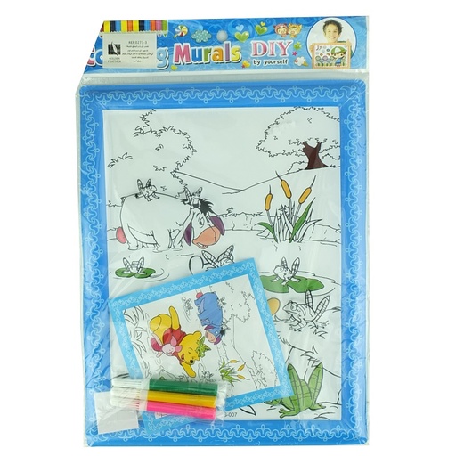 [0273-3] Jeu de 2 Tableaux de coloriage GM 27 x 21cm et PM 11.4 x 10.8cm GOLDEN FEATHER LG-010 Coloring Murals avec 3 mini feutres (Vert, Rose et orange)