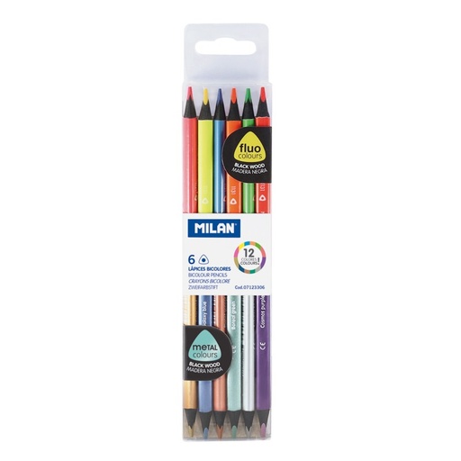 [07123306] Crayons De Couleur MILAN 231 Double Tête Fluos Métallisées Boite De 6