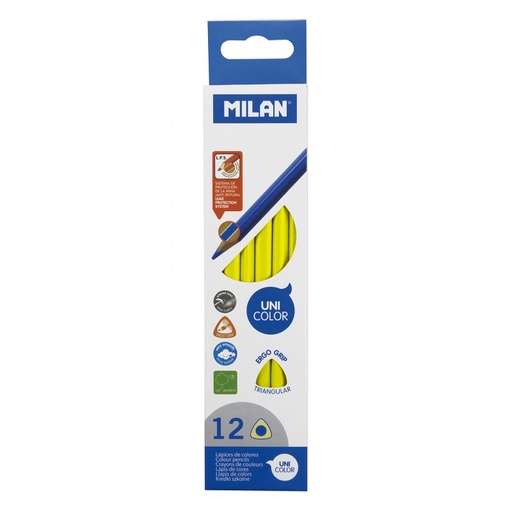 [0722312012] Crayons De Couleur Uni Color Jaune MILAN 231 Boite De 12