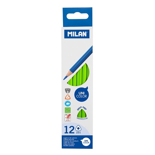 [0722316012] Crayons De Couleur Uni Color Vert Clair MILAN 231 Boite De 12
