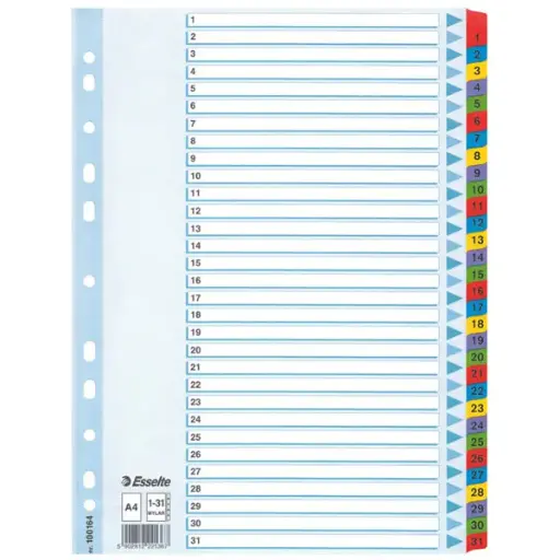 [100164] Intercalaire ESSELTE 1-31 en Carton Mylar A4 Multi-Couleurs