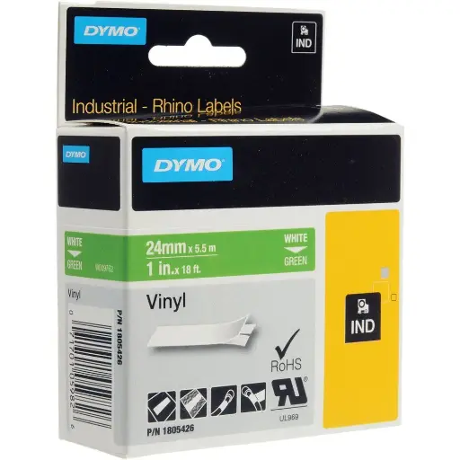 [1805426] Recharge DYMO Rhino Label 24mm x 5.5m Blanc Sur Vert