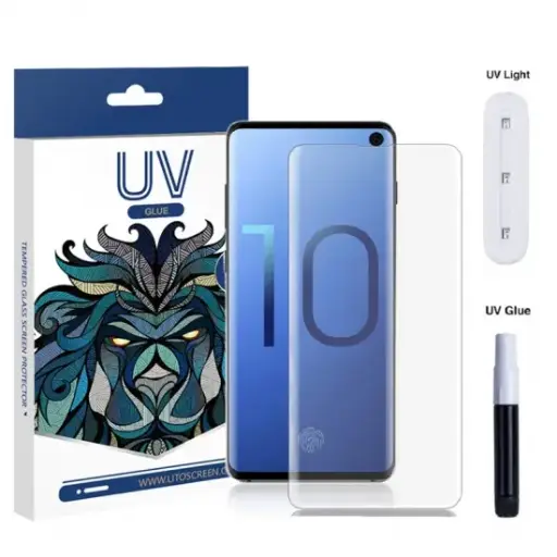 [190413] Kit Protège écran Incassable Colle liquide avec Lampe UV alimenter via Câble Micro-USB inclus pour Samsung Galaxy S10+