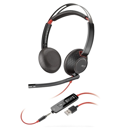 [207576-201] Casque microphone PLANTRONICS Blackwire C5220, Stéréo, connexion au PC via USB-A, connexion au mobile via jack 3.5mm, Commande Volume et appel, Compatible applications UC et Softphone Avaya/ Cisco, Certifié Skype Entreprise, Noir