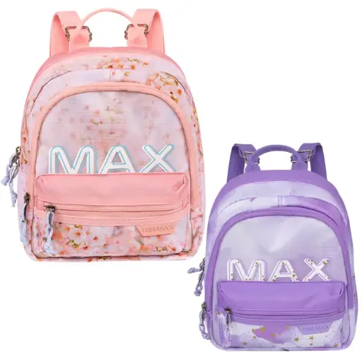 [2282-F2] Sac à Dos Scolaire TIGER Max pour Fille 3 Compartiments Ergonomique Rose et Violet