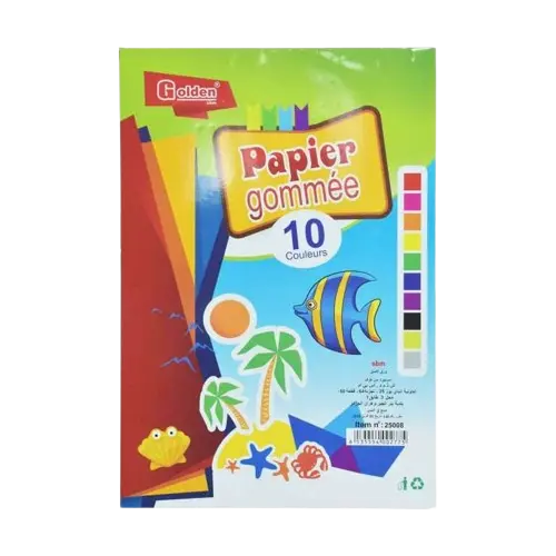 [25008] Papier gommé Adhésif GOLDEN 10 Feuilles Couleurs