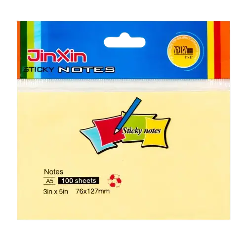 [338-5/A5-Y-360P] Post It JINXIN Sticky Notes A5 76 x 127mm Jaune 100 Feuilles