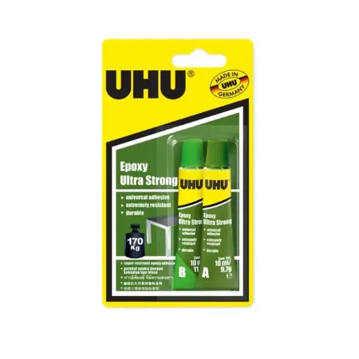 [37550] Colle Forte UHU Epoxy Ultra Strong 170 Kg Boîte de 2 Tubes 10ml sous Blister