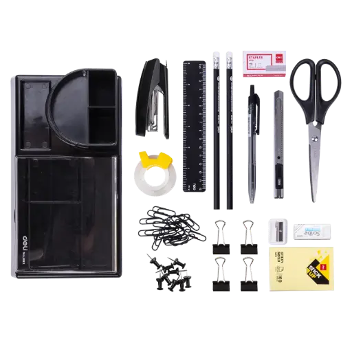 [38254] Plumier de Bureau DELI avec 16 Pièces Noir