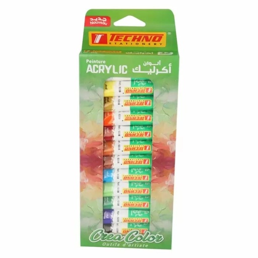 [5338] Boite de Peinture TECHNO CreaColor Acrylique 12ml de 12 Tubes