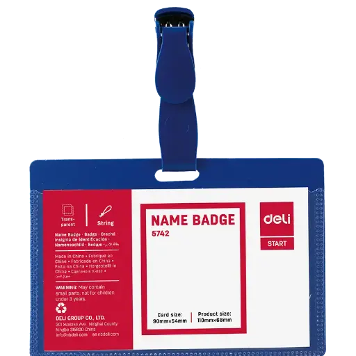 [5742] Porte Badge DELI Horizontal 54x90mm en Plastique Bleu