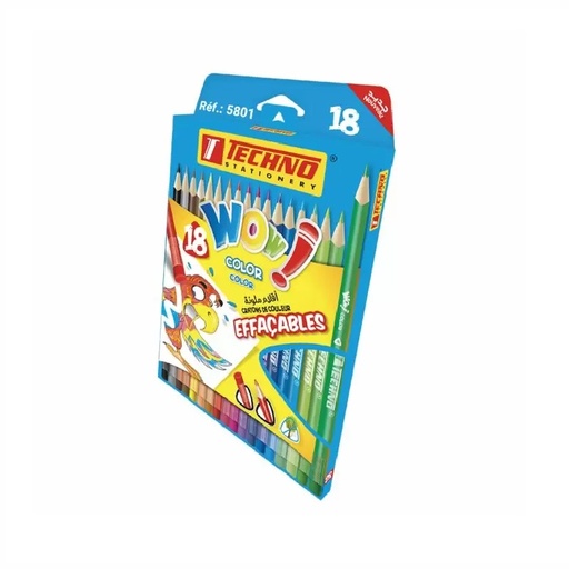 [5801] Crayons De Couleur TECHNO WOW Effaçable Boite De 18