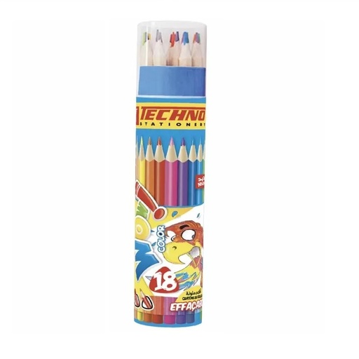 [5804] Crayons De Couleur TECHNO Wow Effaçable Boite En Tube De 18