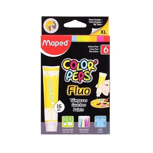 [826162] Boite de Peinture MAPED Color'Peps Gouache Lavable 15 ml de 6 Tubes Fluo