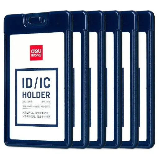 [8315/8337-BL] Porte Badge DELI Vertical 89x54mm en Plastique Rigide Bleu