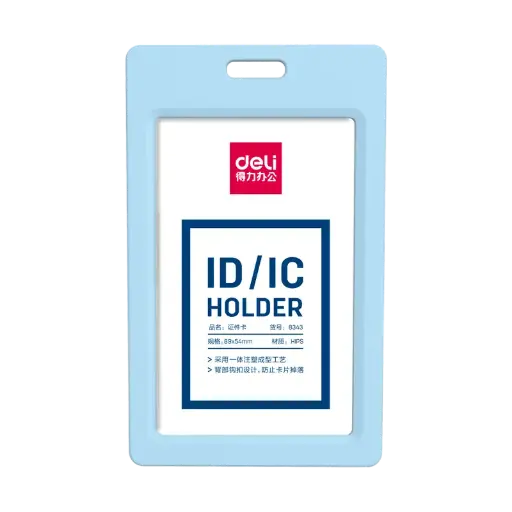[8343-BC] Porte Badge DELI Vertical 54x90mm en Plastique Rigide ABS Bleu Clair