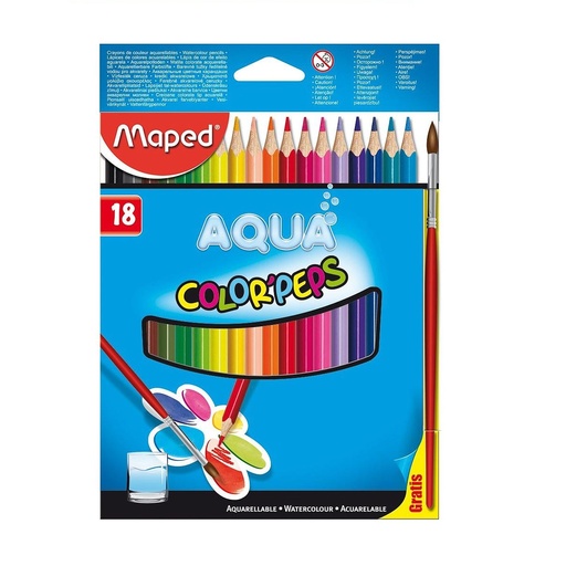 [836012] Crayons De Couleur MAPED Aqua Boite De 18 Avec Pinceau