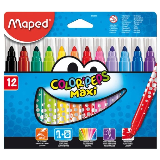 [846020] Feutre MAPED Colop'Peps Maxi Multi-couleurs Boite de 12