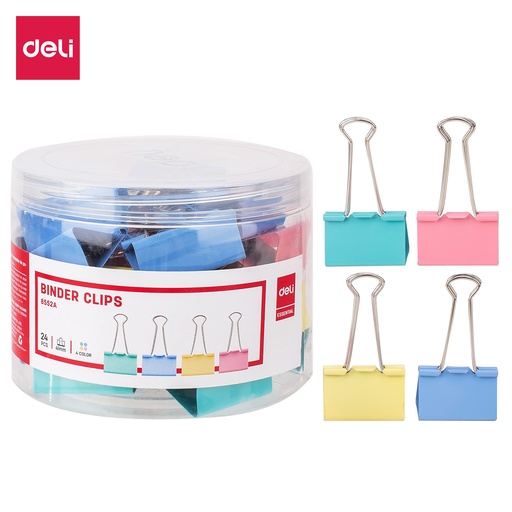 [8552A] Binder Clips DELI 41mm Boite de 24 Pièces Multi-Couleurs
