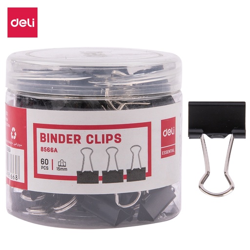 [8566A] Binder Clips DELI 15mm Boite de 60 Pièces Noir