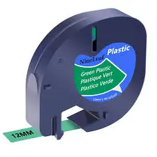 [91204] Recharge DYMO LetraTag plastique Noir sur Vert 12mmx4m