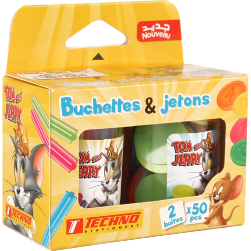 [9396] Ensemble Bûchettes Et Jetons TECHNO TOM and JERRY 50 PCS Multi-Couleurs en Boite